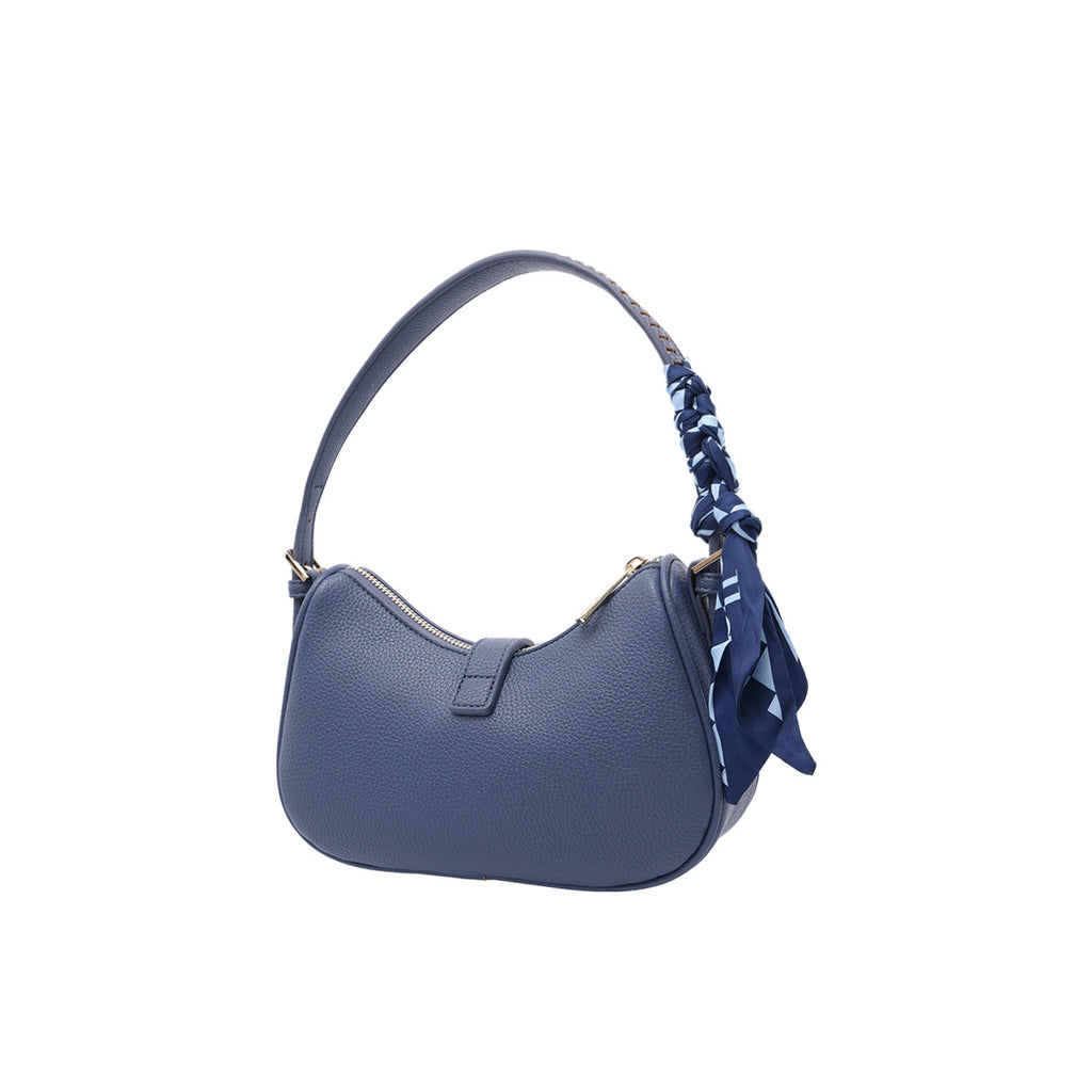 CHRISBELLA Women's Blue Hobo Shoulder Bag with Scarf Accent - Fashion Crescent Handbag